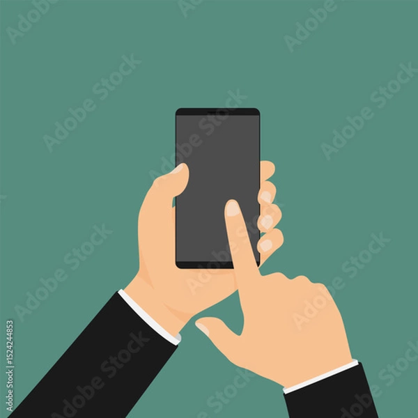 Obraz Hands holding and interacting with a smartphone