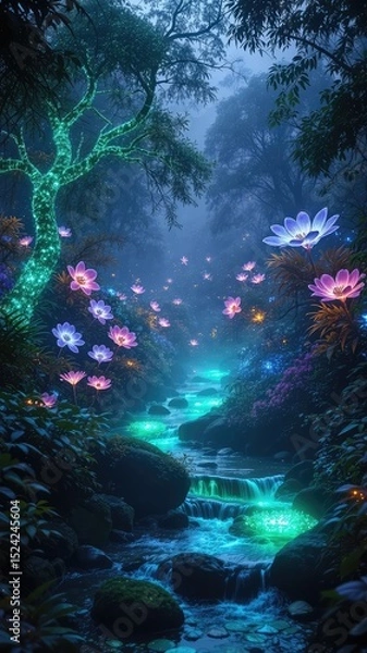 Obraz Underwater scene with rays of light, Enchanted Forest with Bioluminescent Light, fantasy landscape, magical landscape