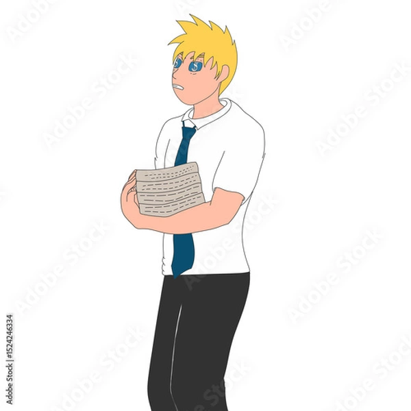 Obraz An illustration of an office worker carrying many books