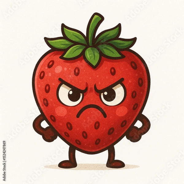 Fototapeta Furious Strawberry Cartoon Character with Leafy Top and Clenched Fists
