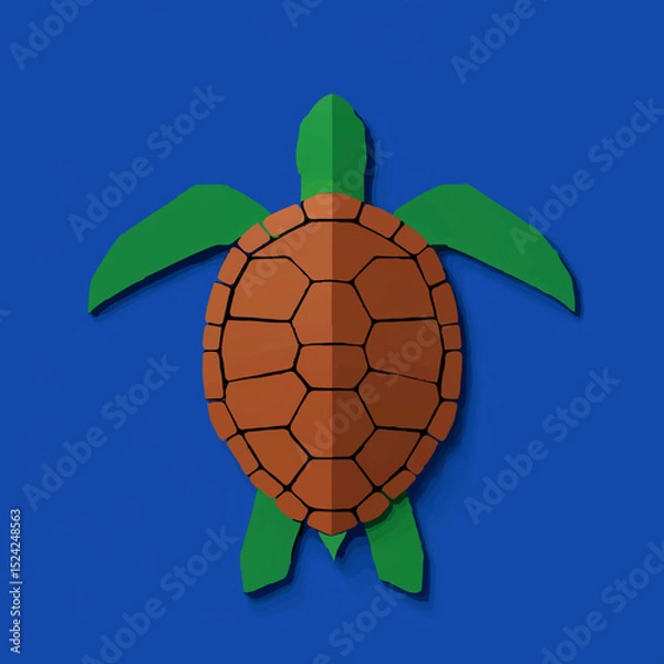 Fototapeta Low Poly Turtle Walks Slowly on Blue Background

