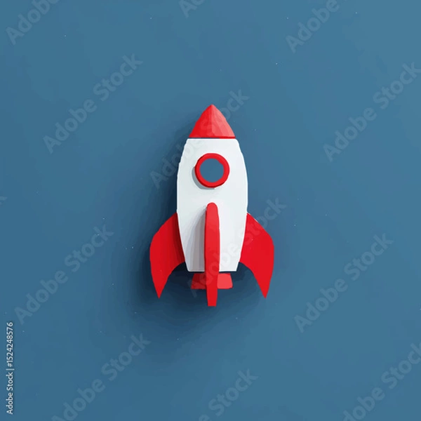 Fototapeta Red and White Rocket Launches Optimistically on Blue Background

