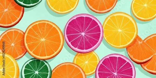 Obraz Sliced Citrus Fruits in Vibrant Colors on Soft Pastel Background
