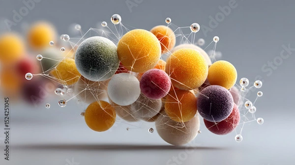 Fototapeta 3D Rendered Brain Shape with Yellow and Pink Spheres, Light Blue Background