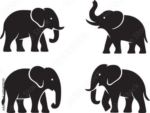 Fototapeta Set of elephants silhouettes