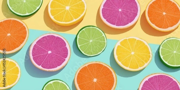 Obraz Pastel Background with Vibrant Sliced Citrus Fruits Illustration