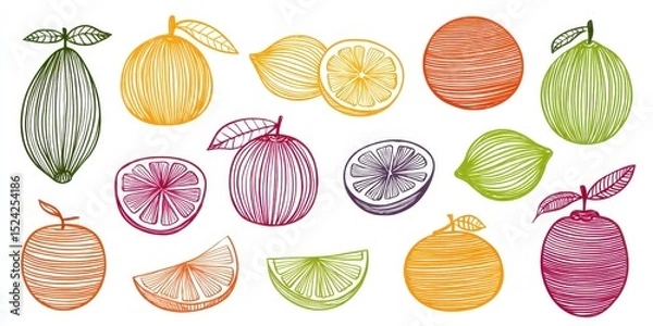 Obraz Minimalist Vector Citrus Fruit Collection with Sharp Outlines