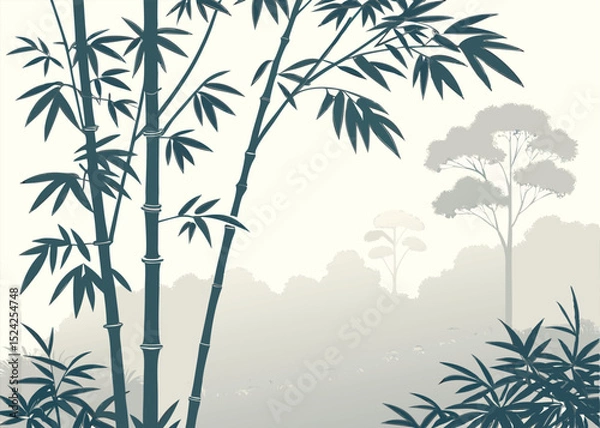Obraz Bamboo forest illustration vector background zen asian japanese nature wallpaper design graphic drawing 

