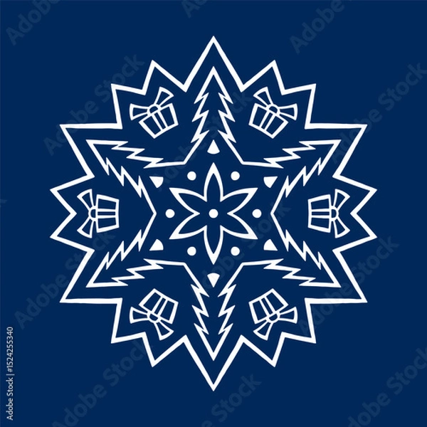 Obraz Snowflake on blue background 3. Decoration for New Year Christmas and winter holidays. Vector illustration