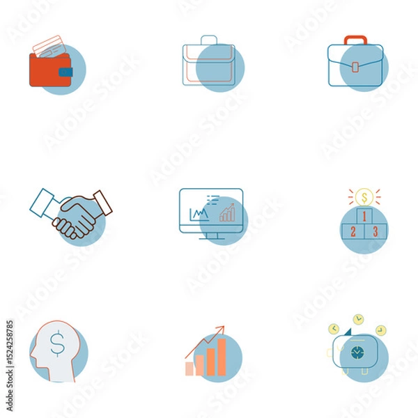 Fototapeta Business and Finance Icon Set – Flat Line Style, Corporate Strategy, Investment