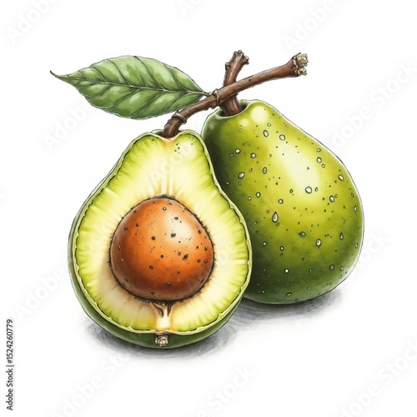 Fototapeta Colorful illustration of Avocado in sketch style on white background