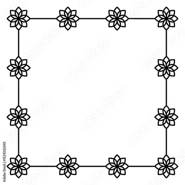 Fototapeta Black frame with flowers isolated on white. Vector square frame. Frame for text, certificate, pictures, photo, diploma. Element for design