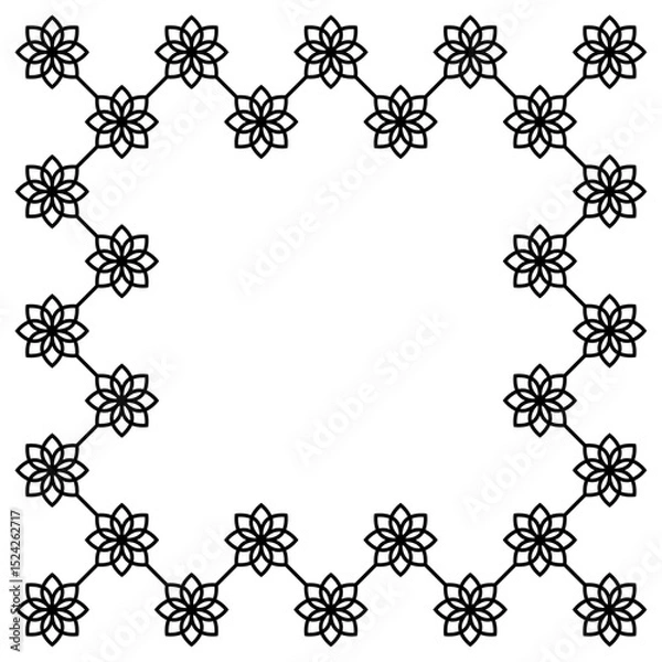 Obraz Black frame with flowers isolated on white. Vector square frame. Frame for text, certificate, pictures, photo, diploma. Element for design