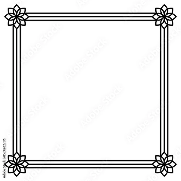 Obraz Black frame with flowers isolated on white. Vector square frame. Frame for text, certificate, pictures, photo, diploma. Element for design