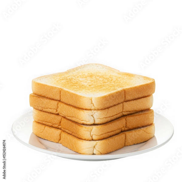 Fototapeta Stack of toast slices on plate on transparent background