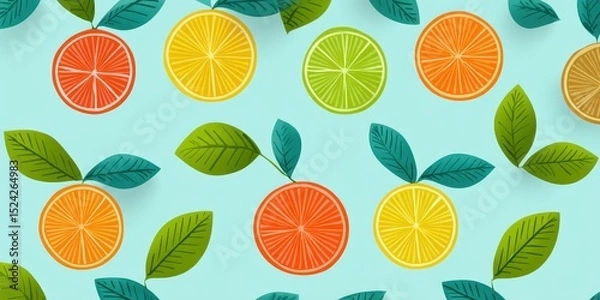 Obraz Playful Stylized Citrus Fruit Pattern for Textile Prints