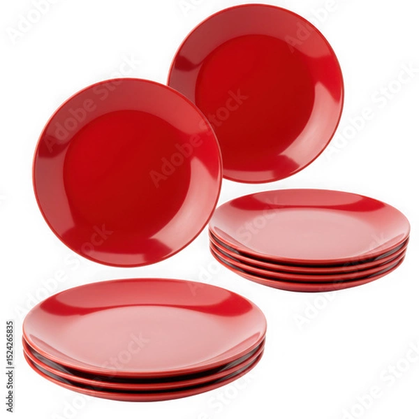 Fototapeta Red plates stacked and isolated on transparent background