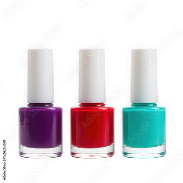 Fototapeta Three nail polish bottles lined up on transparent background
