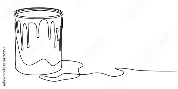 Fototapeta Paint Bucket Graphic Design Thin Line Icon, Can of paint, glue, varnish, thinner, building materials one line art. Continuous line drawing of repair, professional, hand, people, concept, support