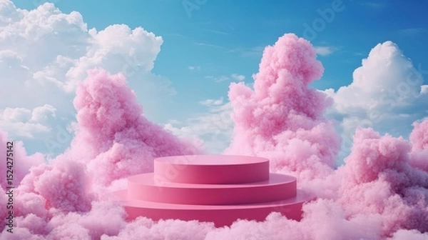 Obraz Pink Cloudy Stage with Blue Sky and Dreamy Atmosphere