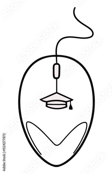 Fototapeta Computer mouse with graduation cap illustration