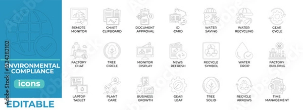 Obraz Line icons for eco compliance, sustainability, safety and green audits
