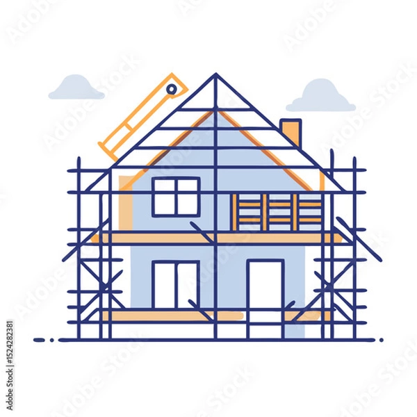 Fototapeta House under construction with scaffolding
