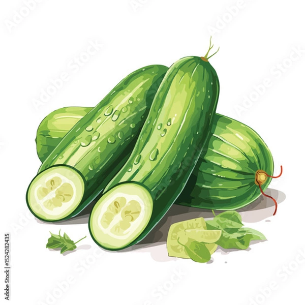 Fototapeta Fresh Cucumber Slices for Healthy Diet and Nutrition in a Vector Illustration