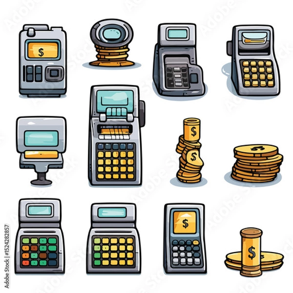 Fototapeta Professional Vector Illustration of Dataphone and Money Related Icons for Business Usage