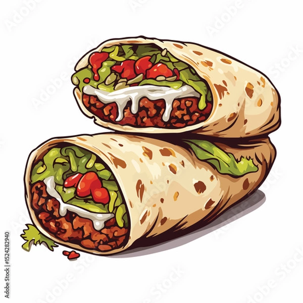 Fototapeta Authentic Mexican Burrito Detailed Style Icon Vector for Food Design Projects