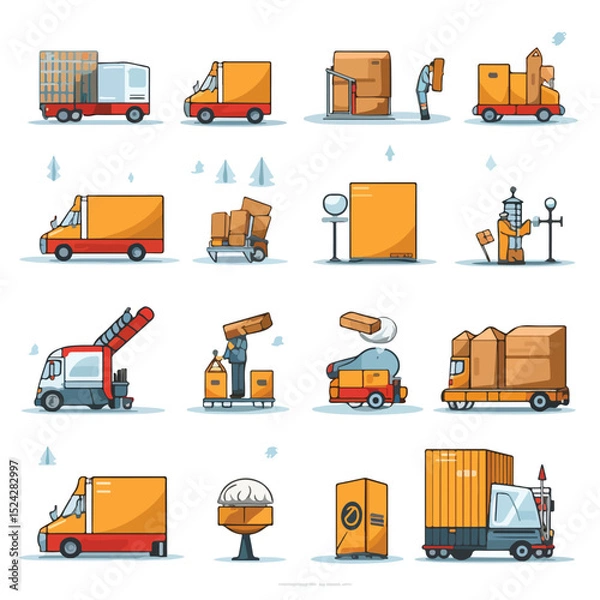 Fototapeta Comprehensive Delivery and Logistic Icons Set Vector Illustration for Professional Presentations and Designs