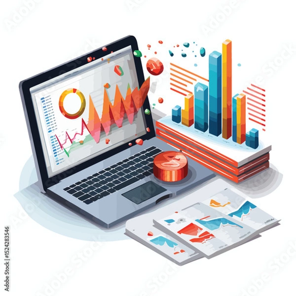 Fototapeta Illustration of Economic and COVID-19 Statistics with Arrows Showing Impact and Recovery Trends