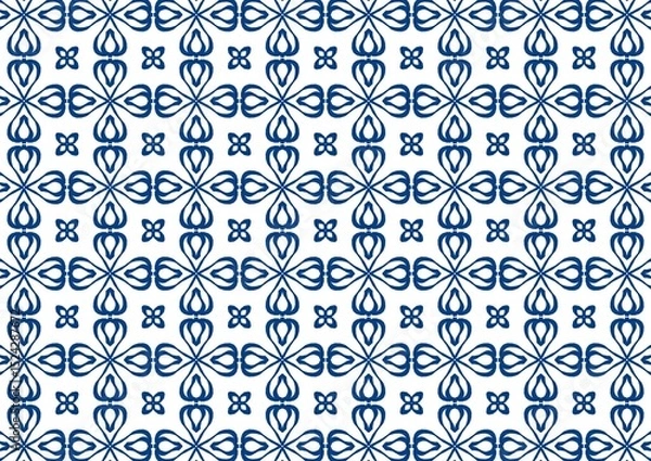 Fototapeta Elegant Blue and White Floral Pattern Seamless Design Perfect for Textile Fabric Wallpaper Background (Created by graphics program)