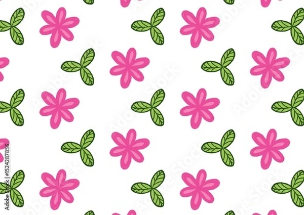 Fototapeta Seamless Pattern Design Featuring Pink Flowers and Green Leaves Perfect for Textile Prints and Backgrounds (Created by graphics program)