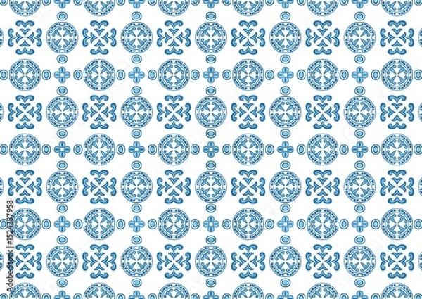 Fototapeta Elegant Blue and White Ornate Pattern Seamless Design Perfect for Textile and Wallpaper (Created by graphics program)