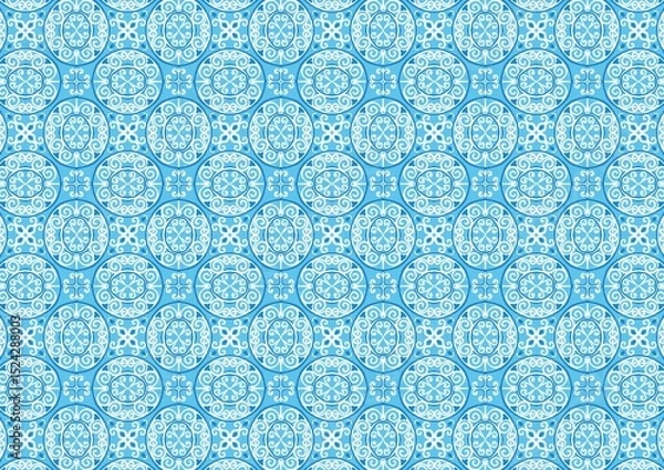 Fototapeta Elegant Blue and White Ornamental Pattern Design Perfect for Textile Wallpaper or Background (Created by graphics program)