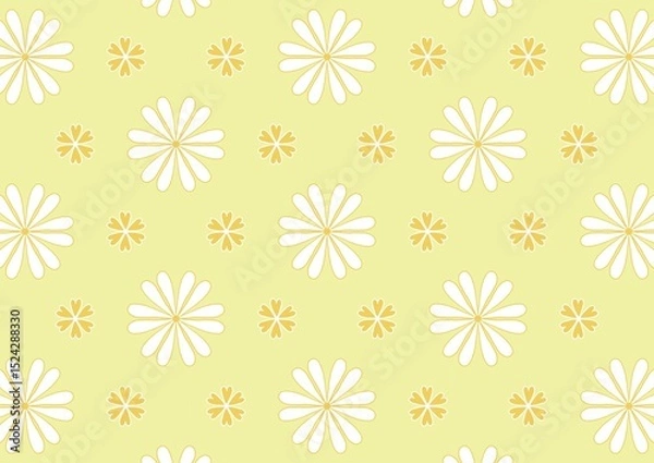 Fototapeta Seamless Pastel Yellow Floral Pattern Background with White and Gold Flowers Perfect for Spring or Summer Designs (Created by graphics program)