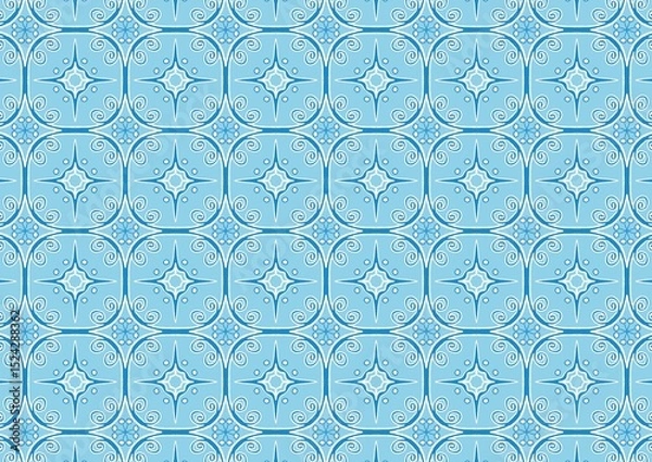 Fototapeta Seamless Blue and White Floral Pattern Design Perfect for Textile Wallpaper or Wrapping Paper (Created by graphics program)