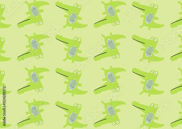 Fototapeta Adorable Green Crocodiles Seamless Pattern Cute Cartoon Baby Animals Illustration for Kids Fabric Textile Design (Created by graphics program)