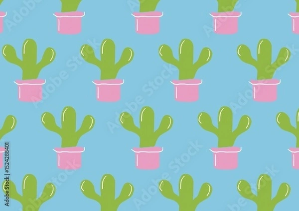 Fototapeta Cute Succulent Cactus Plants in Pink Pots Seamless Pattern Background Design for Textile or Wallpaper (Created by graphics program)