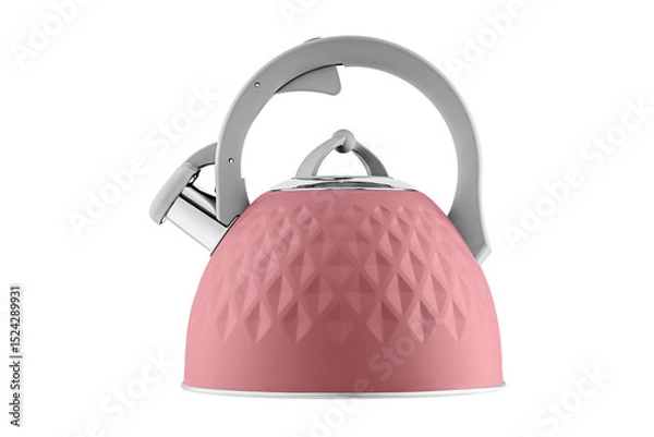 Fototapeta kettle with whistle, matte Brown color, with rhombus texture on isolated and white background close-up