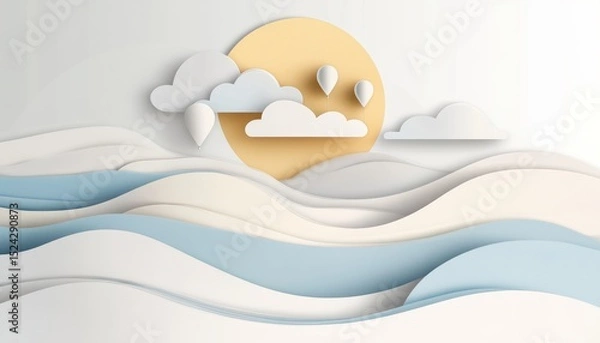 Obraz A horizontal illustration for Balloons to Heaven Day, showing a small cluster of balloons floating gently into an open sky with soft clouds.