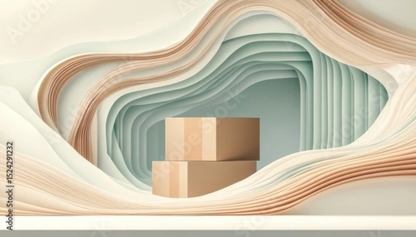 Obraz A horizontal illustration for Particularly Preposterous Packaging Day, showing an oversized box containing a tiny item,