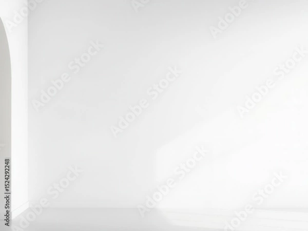Fototapeta A minimalist interior with a blank white wall and a soft light casting shadows. The space is empty, emphasizing simplicity and modern design.