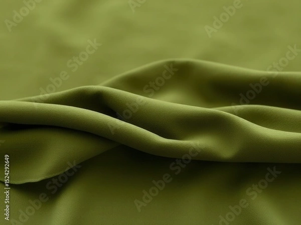 Fototapeta A close-up of soft, olive green fabric draped elegantly. The texture is smooth and inviting, suitable for interior design mockups.
