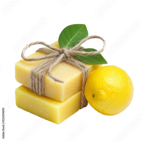 Fototapeta Handmade lemon soap tied with twine