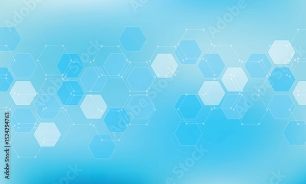 Fototapeta Blue hexagon pattern. Medical technology design. Blue hexagons on blurred background.