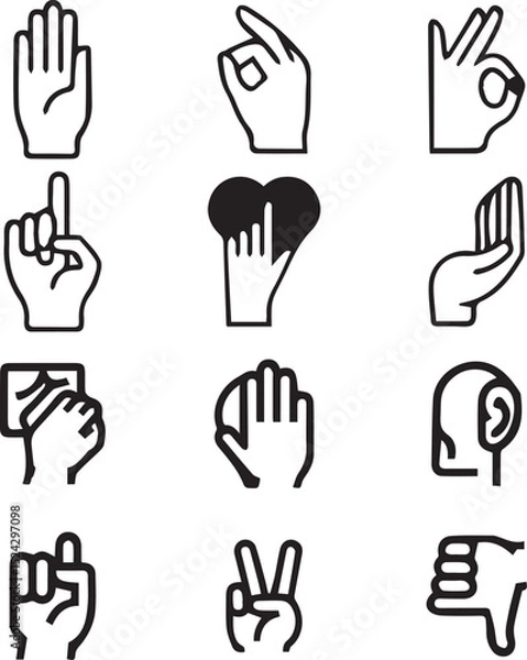 Fototapeta Collection of Hand Gesture Icons  Simple Line Art Graphics for Design Projects