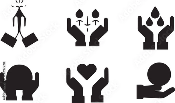 Fototapeta Collection of Hand Holding Various Objects Icons Water, Heart, Globe, and More