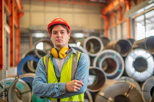 Obraz Engineer working service and plan of maintenance machine in heavy industrial factory